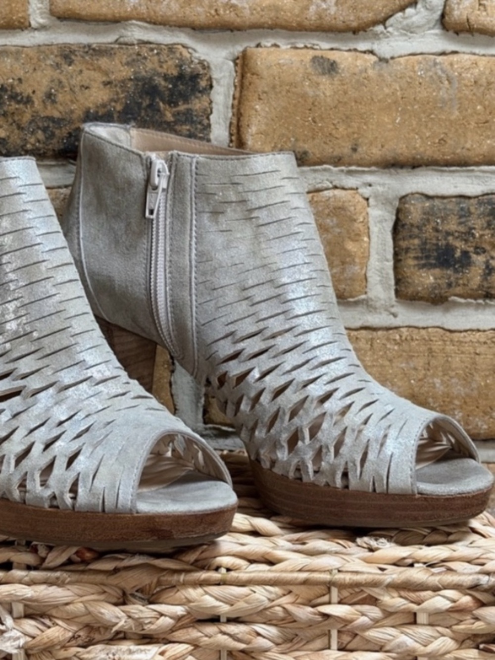 Paul Green Tacey Metallic Tan Peep-Toe Ankle Bootie Heels